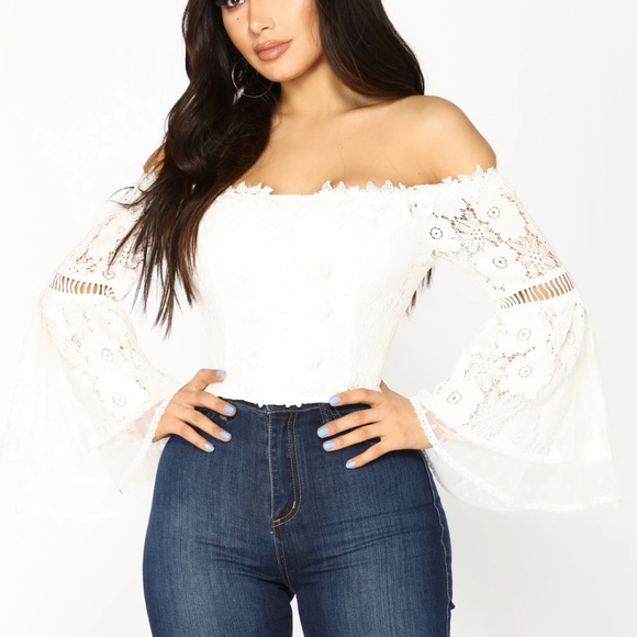 Fashion Nova Festie Bestie Bell Sleeve Top in White - Picture 1 of 3